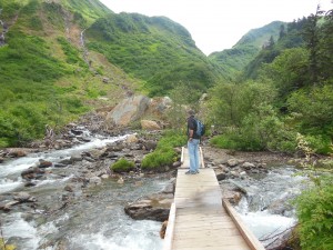 The end of the trail. Note the large boulders to the left of Kelley? They fell a few years ago and the trail was altered.